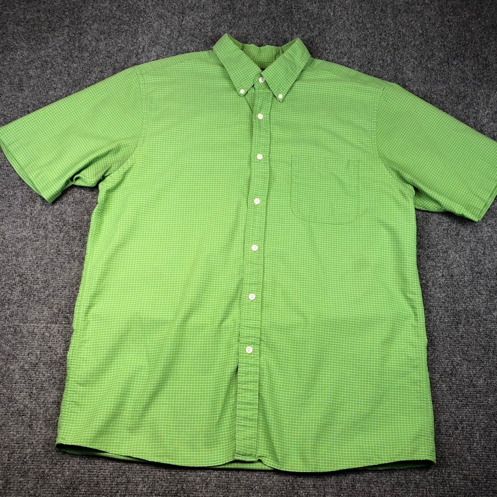 Saddlebred Men's Easy Care Short Sleeve Button Up‎ Shirt L Green Gingham Plaid